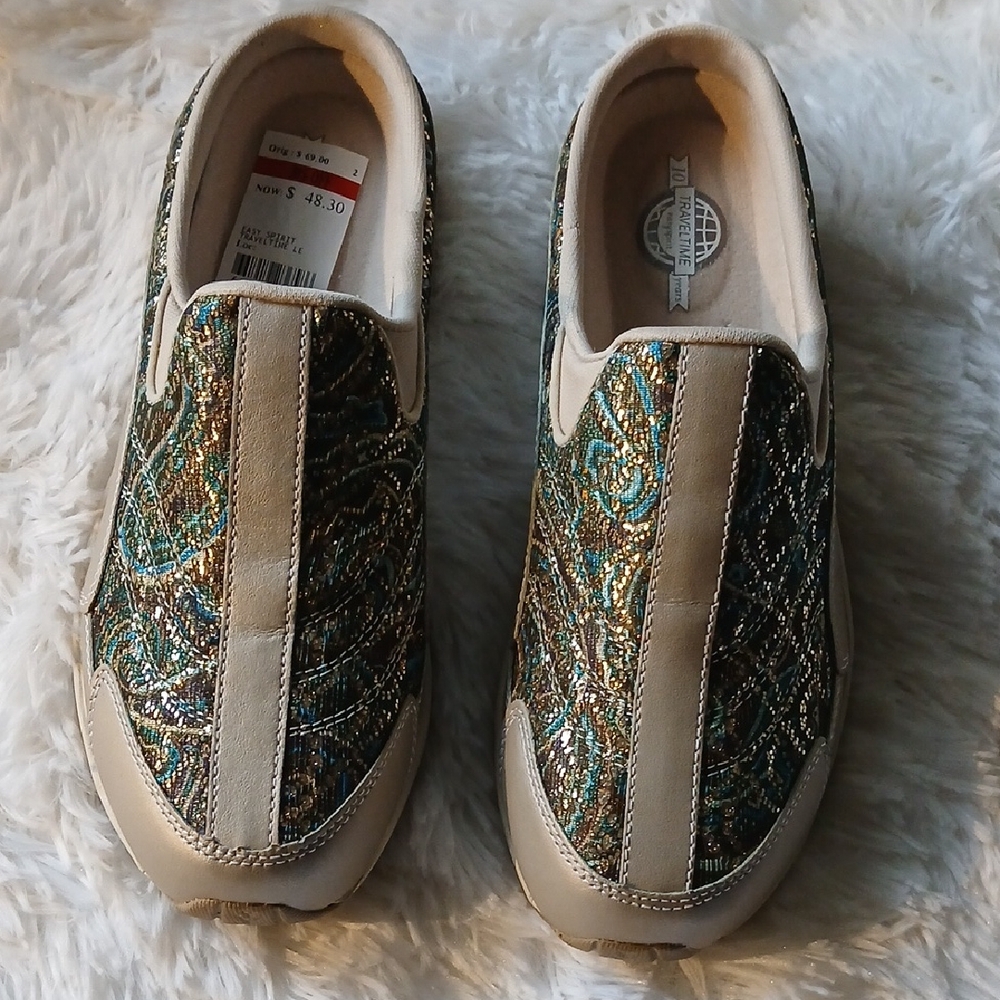Easy Spirit Women's Slip-On Sneakers - Beige and Teal